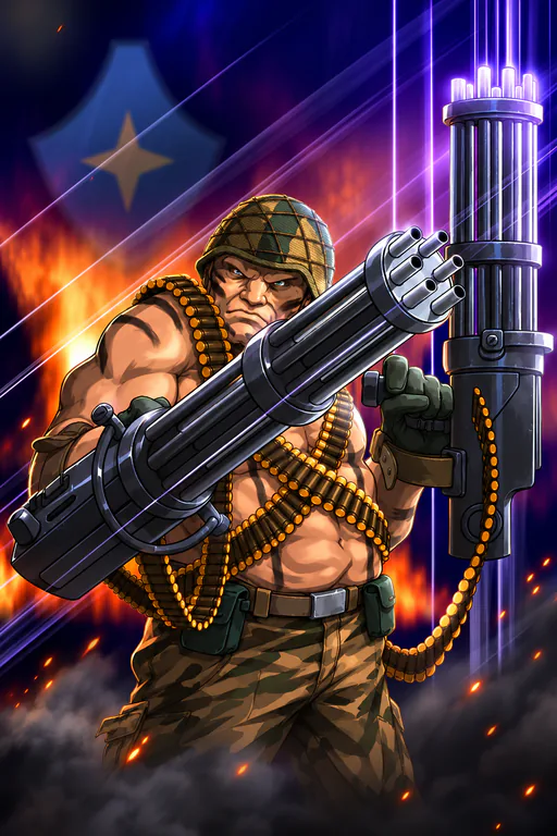 Gatlord of the Squad, a rotary gun on his shoulder.