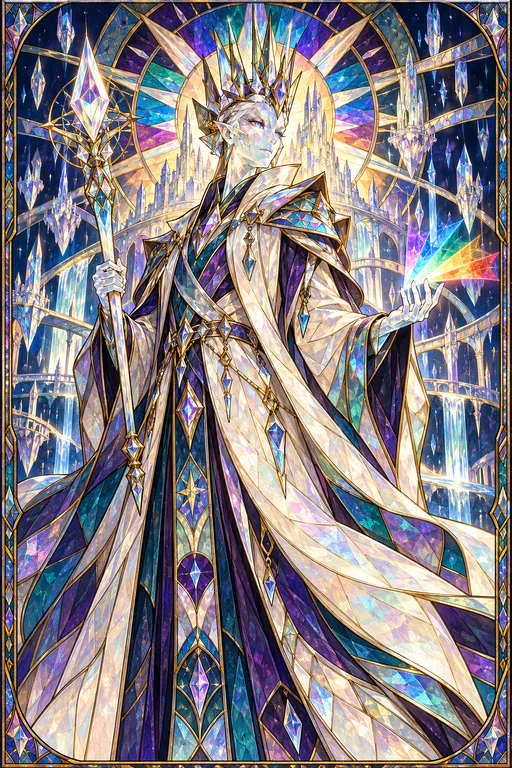 The Prismarch of the Prism, a crowned figure of glass holding a staff.